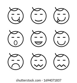 Set face expression icon. Vector illustration of round emoji with a strand of hair like a baby.