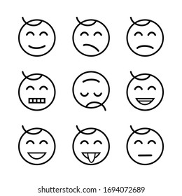 Set face expression icon. Vector illustration of round emoji with a strand of hair like a baby.