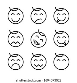 Set face expression icon. Vector illustration of round emoji with a strand of hair like a baby.