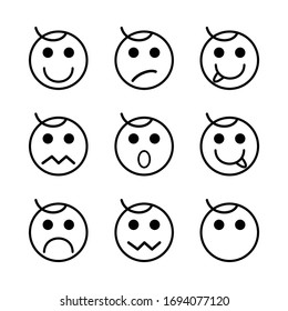 Set face expression icon. Vector illustration of round emoji with a strand of hair like a baby.