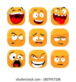 Set of Face Expression Isolated Vector Icons, Funny Cartoon Emoji Wink and Sad, Smiling, Scared and Cheerful, Angry and Show Tongue. Thoughtful, Laughing and Crazy, Shocked and Happy Face Expressions