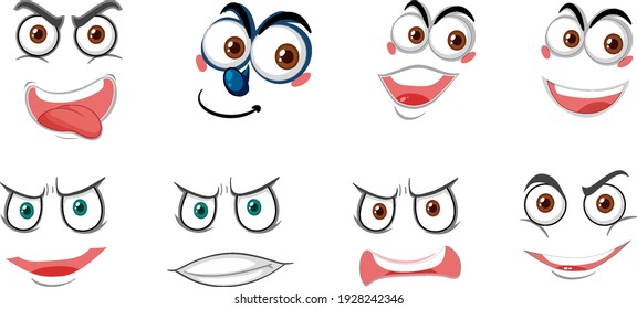 Set of face expressions isolated on white background illustration