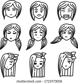 A Set of face expressions suitable for face cartoon content with doodle style