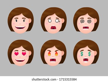 Set of face girl emotions. Vector illustration design.