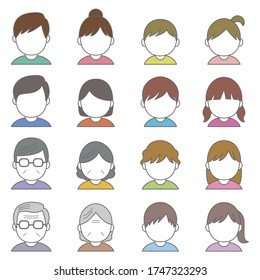 Set von Gesichtsbildern, verschiedener alter Mann und Frau / Vektor Ps 10 Illustration