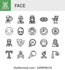 Set of face icons such as Viking, Clock, Human, Flight attendant, Mask, Kabuki, Smile, Skull, Man, User, Pilot, Theater, hours, Gangsta, Criminal, Type, Robot, Nasal aspirator , face