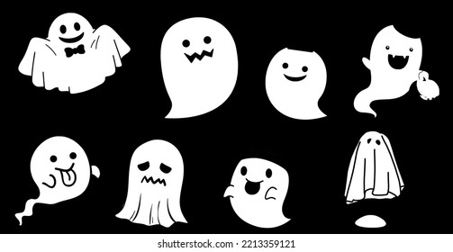 set of face illustration scary ghost smiling expression. cartoon ghost for halloween. vector