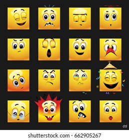 Set of face illustrations with different face expression.