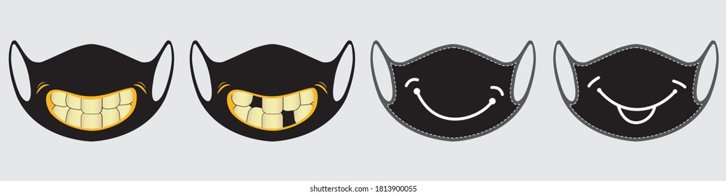 Set of face mask design with cute draw. Vintage vector Illustration. Face mask to protect against infection and polluted air. Isolated.