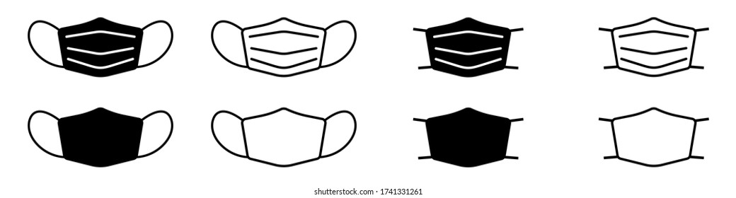 Set of face mask icons. Protective surgical or medical masks. Vector Illustration