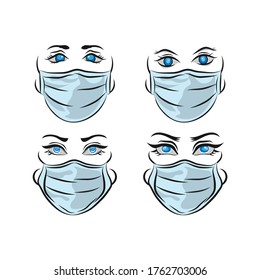 Set Face mask logo design template. Awesome a face mask  logo. A face mask Girls and Boys line art logotype.EPS 10