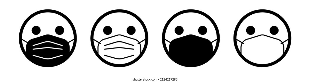 Set of face mask on emoticons. Covid-19. Quarantine. Vector