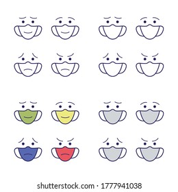 Set of face masks with expression - vector illustration