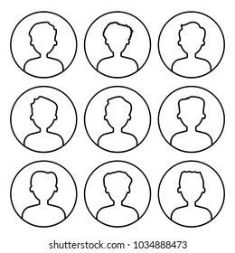 Set of face men icons. Black silhouettes, outline design. Vector illustration