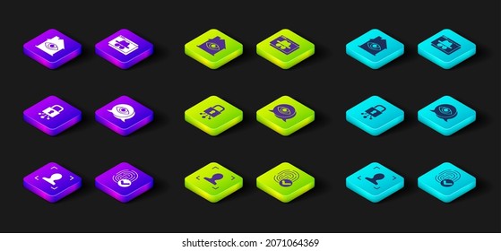 Set Face recognition, Fingerprint, Cyber security, Eye scan, Browser incognito window and House with eye icon. Vector