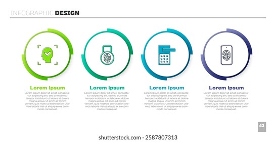 Set Face recognition, Fingerprint with lock, Digital door and Mobile fingerprint scan. Business infographic template. Vector