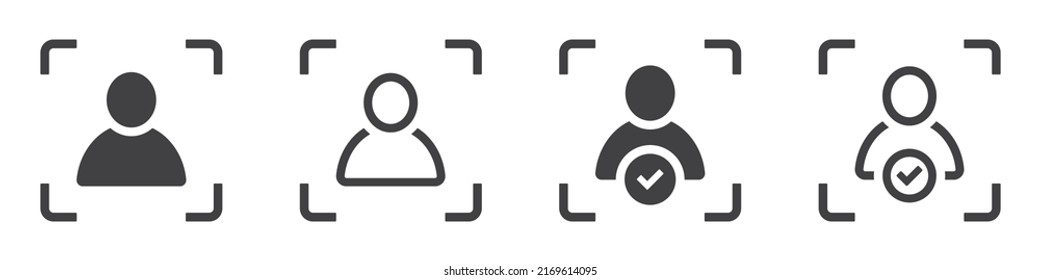 Set of face recognition icon. Collection face scan from security. Biometric scan symbols. Approved face recognition icon, cyber security concept. Vector illustration.