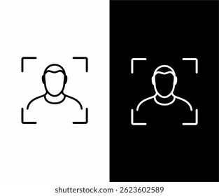 Definir ícone de reconhecimento facial isolado no plano de fundo preto-e-branco. Ícone do scanner de identificação facial. Identificação facial. Conceito de segurança cibernética. Ilustração de estoque de vetor.