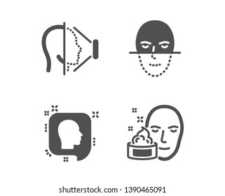 Set of Face recognition, Face id and Head icons. Faces biometrics, Phone scanning, Profile messages. Gel.  Classic design face recognition icon. Flat design. Vector