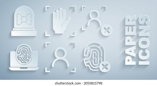 Set Face recognition, Rejection face, Laptop with fingerprint, Palm and Motion sensor icon. Vector