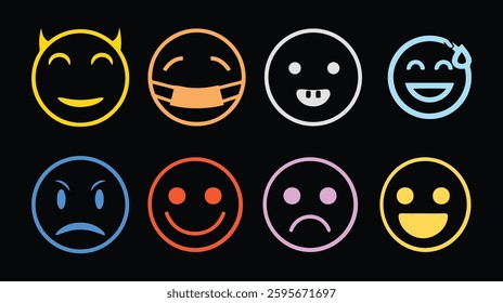 Set of face and sad emojis icons. High quality emoticons comment social media Facebook chat comment reaction icon 