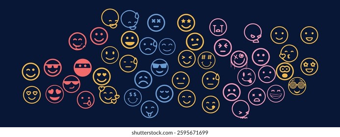 Set of face and sad emojis icons. High quality emoticons comment social media Facebook chat comment reaction icon 