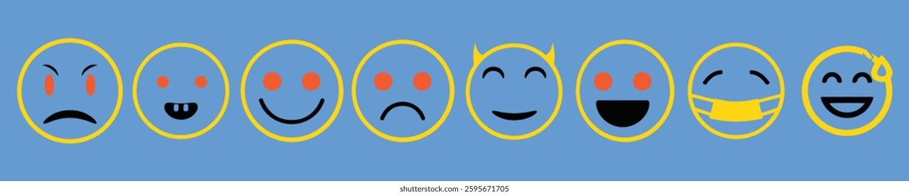 Set of face and sad emojis icons. High quality emoticons comment social media Facebook chat comment reaction icon 