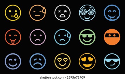 Set of face and sad emojis icons. High quality emoticons comment social media Facebook chat comment reaction icon 