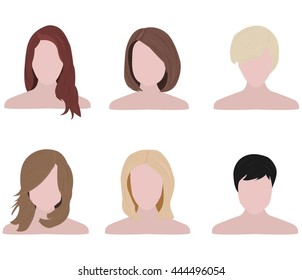 Set of face types with different hairstyles