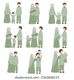 Set of Faceless Muslim Parents And Children