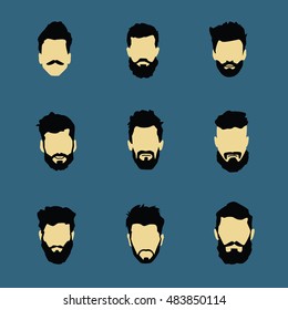 set of faces. barbershop. graphic set with persons. prints and logos