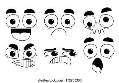 Set of faces with big eyes and different expressions