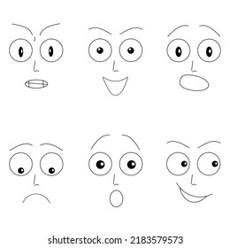 conjunto de caras con emociones de contorno negro
