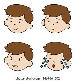 Set of faces of a boy with different emotions