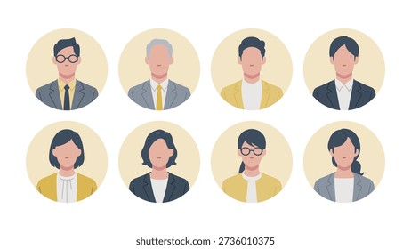Set of faces of business people