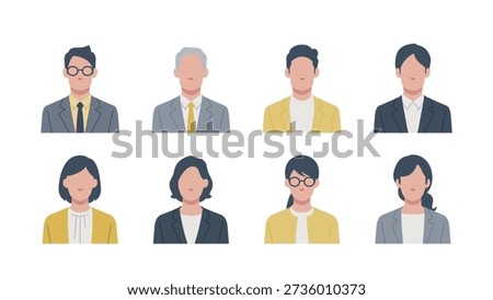 Set of faces of business people
