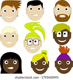 set of faces in cartoon style