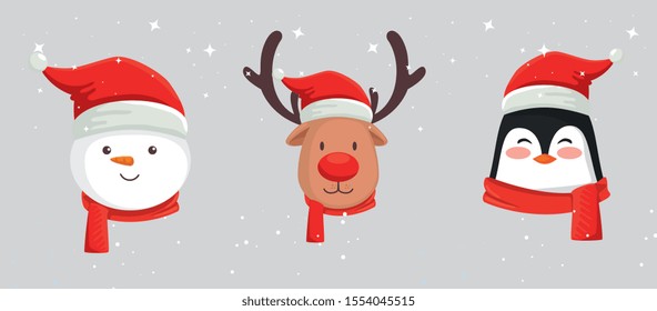 set of faces characters of merry christmas vector illustration design