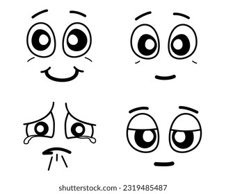 Set of faces in comic style on a white background. Vector stock illustration. isolated. Characters with different facial expressions.