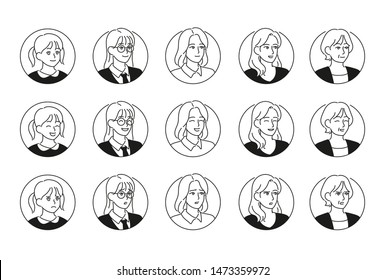 Set of faces with different ages and different emotions. hand drawn style vector design illustrations.