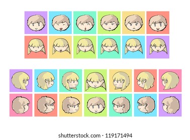 Set of faces with different emotions. Vector illustration.
