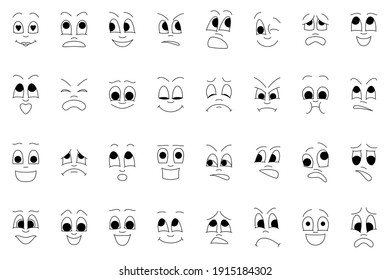 A set of faces with different emotions. Vector icons in cartoon style isolated on white.