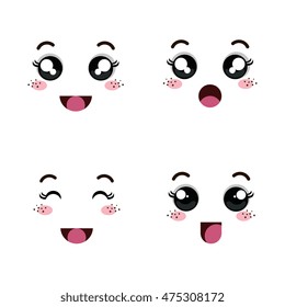 set of faces of emoticon vector illustration design