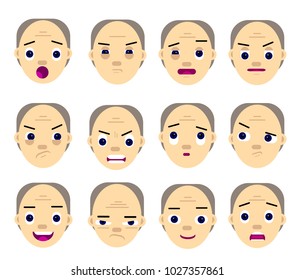 set of faces with emotions, facial expression, adult man, cartoon character,