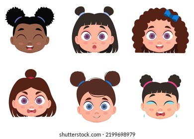 Set of faces, emotions of girls. Vector illustration