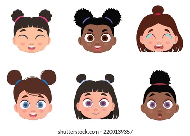 Caras, emociones de niñas. Ilustración del vector