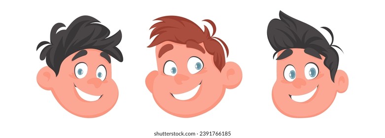 Set von Gesichtern von fetten, süßen und fröhlichen Männern und Männern. Cartoon-Stil