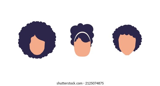 Set of faces of girls of different nationalities. Isolated. Vector illustration.