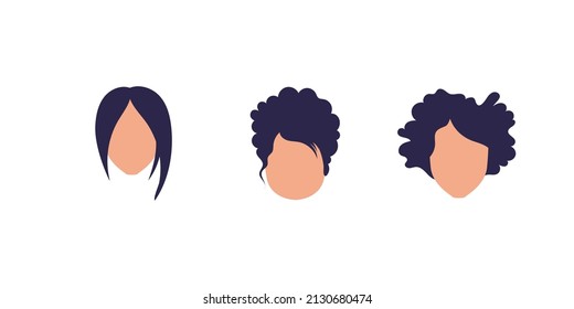 Set of faces of girls of different nationalities. Isolated on white background. Flat style.