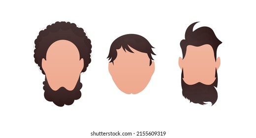 Set Faces of guys with different hairstyles. Isolated.